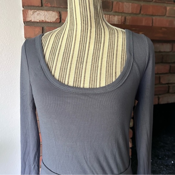 Anthropologie Daily Practice Faux Wrap Midi Dress in Steel Blue Ribbed Sz S - Picture 4 of 10